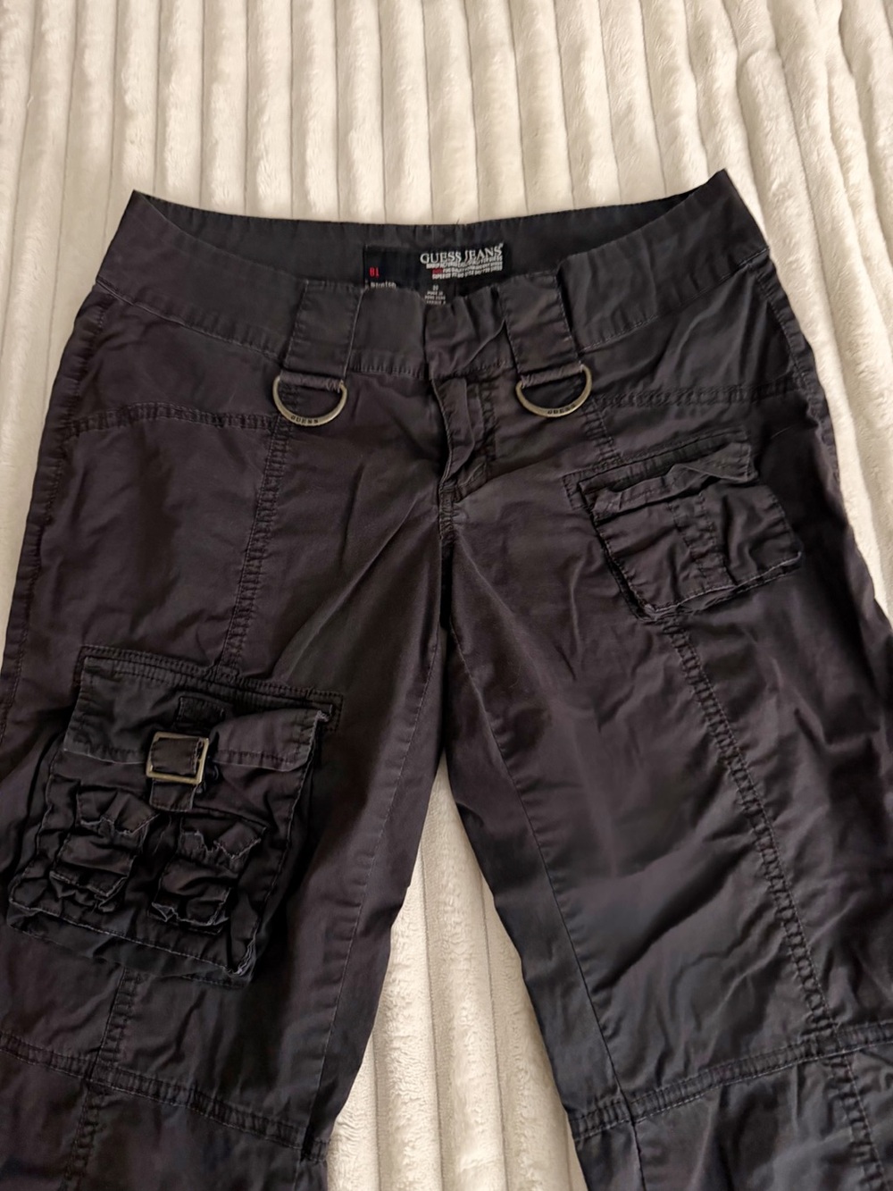 Guess Black Utility Capri Cargo Pants with Metal Ring Accents - Picture 2 of 4